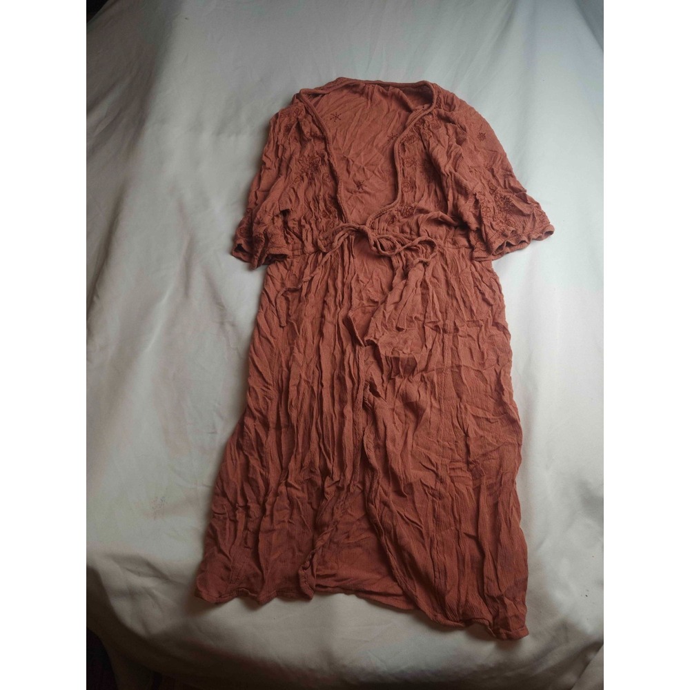 Maurices Kimono Cardigan Sweater Women Medium Rust Orange Embroidered Open Front
